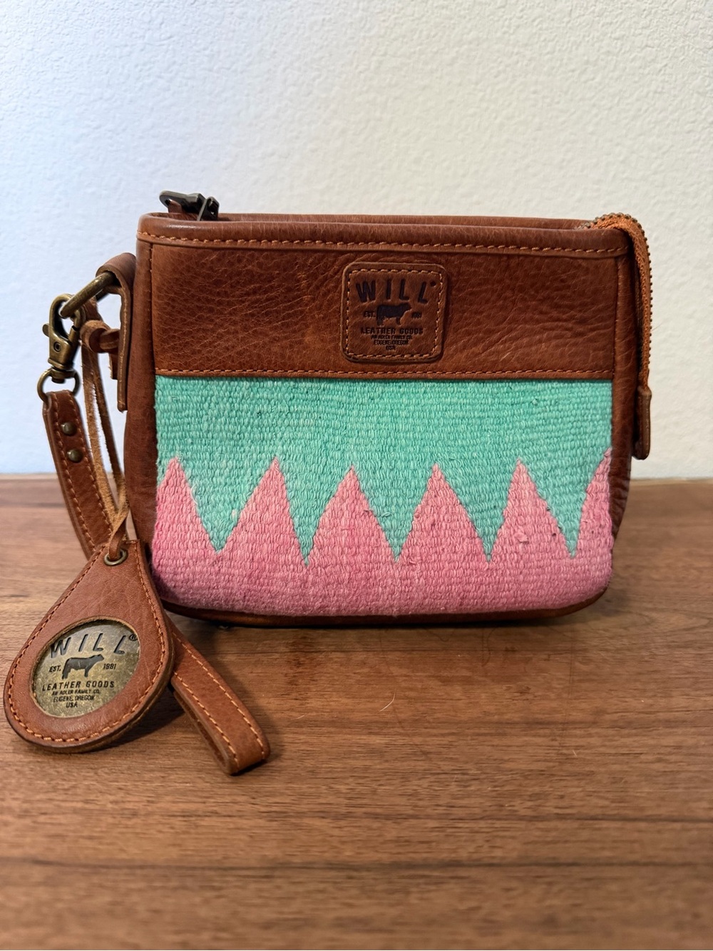 WILL Leather Goods Pink & Teal Woven Leather Wristlet - Picture 2 of 6